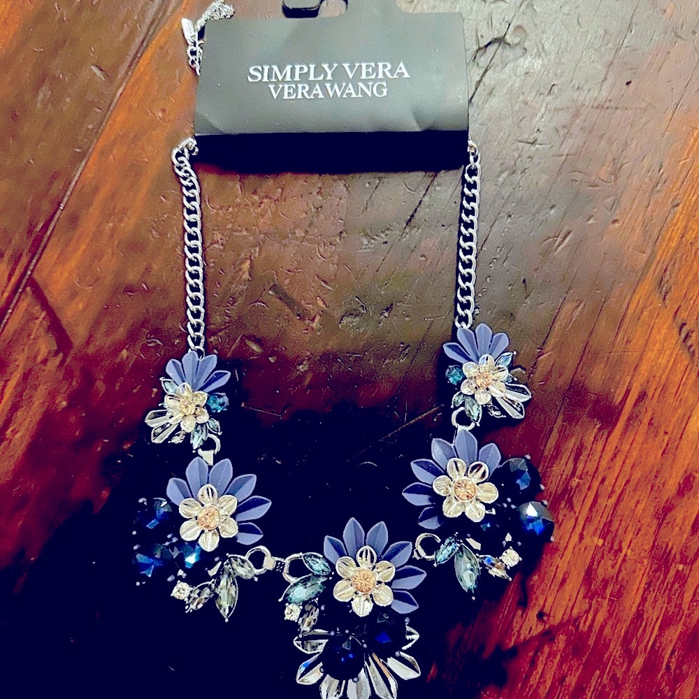 Simply Vera Vera Wang Blue and Silver Floral Statement Necklace